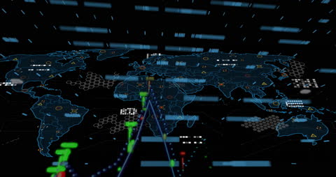 Global Digital Data Processing with Futuristic World Map