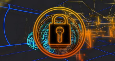 Glowing Holographic Padlock Over Wireframe Car in Neon Grid Representing Cybersecurity
