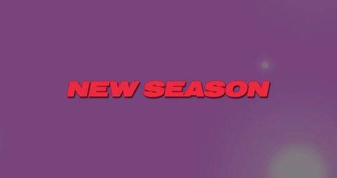 Bold red new season headline on purple gradient with bevel shadow and soft light flares