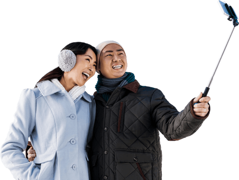 Happy Couple Taking Selfie Outdoors Transparent Background