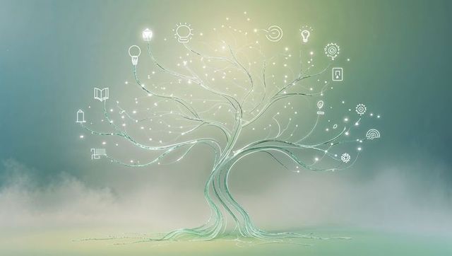 Futuristic Digital Tree with Technology Symbols
