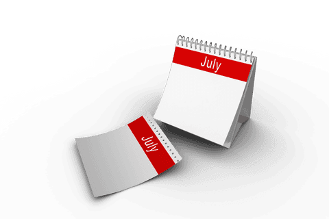 Transparent july calendar on view with detached pages