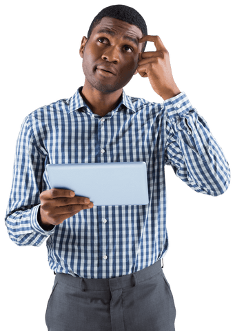 Transparent Background Young Businessman Thinking with Tablet - Download Free Stock Videos Pikwizard.com