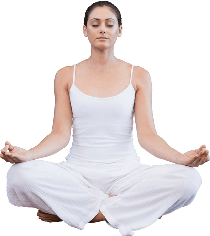 Peaceful Biracial Woman Practicing Yoga on Transparent Background