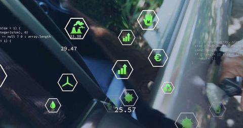 Businessman unlocking car with high-tech eco-friendly interface