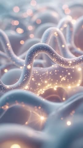 Vertical loop video zooming into luminous sinuous tubes pulsing with gold nanoparticle glow