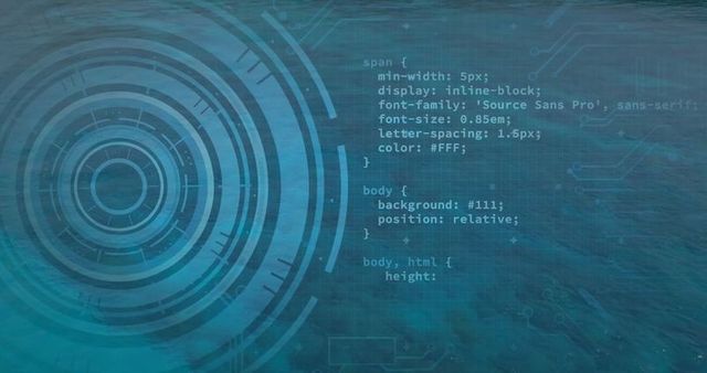 Futuristic interface with scrolling css code on digital background