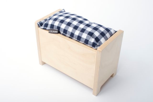 Small Wooden Bench with Checkered Cushions - Download Free Stock Images Pikwizard.com