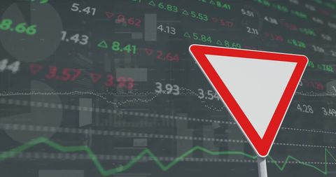 No entry sign blending with financial data abstract background