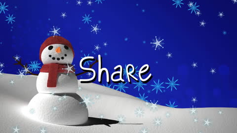 Playful winter scene features a cheerful snowman and gently falling snowflakes on a snowy landscape with a 'Share' message. This animated design is ideal for promoting Christmas or holiday themes on social media, enhancing presentations about winter festivals, or encouraging the spirit of sharing during the festive season.