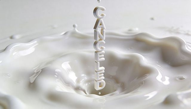 Dropping 3d canceled letters into macro glossy white liquid creating dramatic splash crown