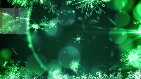 Glowing Snowflakes Falling in Green Winter Fantasy