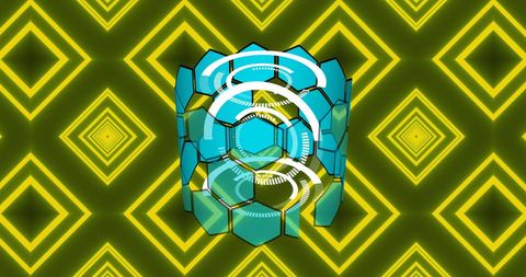 Hexagonal shapes with kaleidoscopic yellow background
