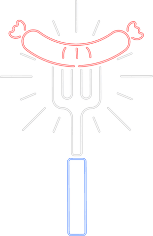 Neon sausage on fork icon, transparent artistic design