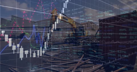 Financial Data Overlay on Construction Environment Indicating Economic Trends