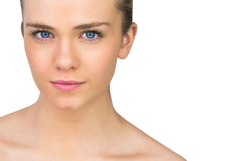 Caucasian Woman Blue Eyes Close-up on Transparent Background