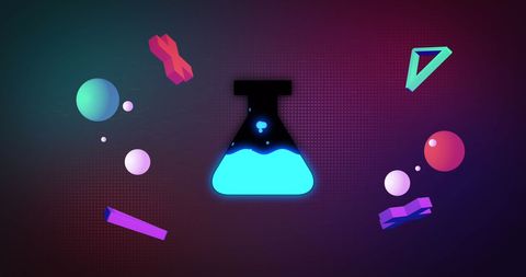 Science Innovation with Neon Icons on Dark Background