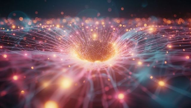 Futuristic Digital Vortex with Glowing Mesh and Light Nodes