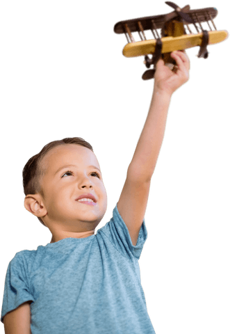 young boy holding wooden toy airplane on transparent background - Download Free Stock Videos Pikwizard.com