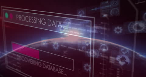 Futuristic Global Data Processing Animation with Glitch Effects
