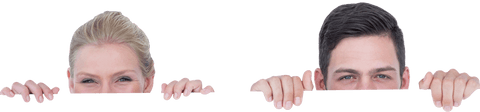 Smiling Couple Hiding on Transparent Background