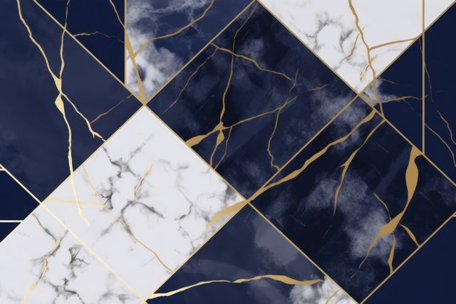 Abstract illustration featuring a geometric pattern with intersecting marble and gold elements. This image provides sophistication and depth, ideal for upscale branding, website backgrounds, wallpaper designs, and modern home decor projects. Perfect for adding a touch of luxury and creativity to digital or print materials.