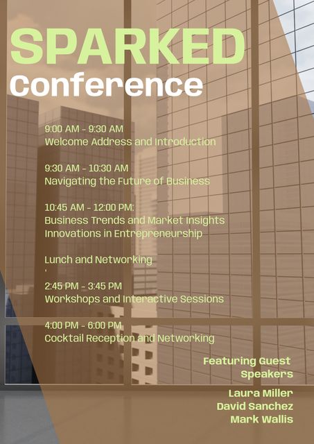 Professional Conference Flyer with Event Schedule in Modern Office - Download Free Stock Templates Pikwizard.com