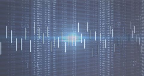 Abstract Digital Data Streams and Bar Graphs on Blue Overlay - Download Free Stock Images Pikwizard.com