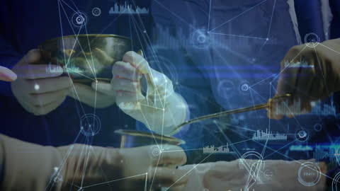 Surgeons Soap Hands Surrounded by Digital Data Overlay