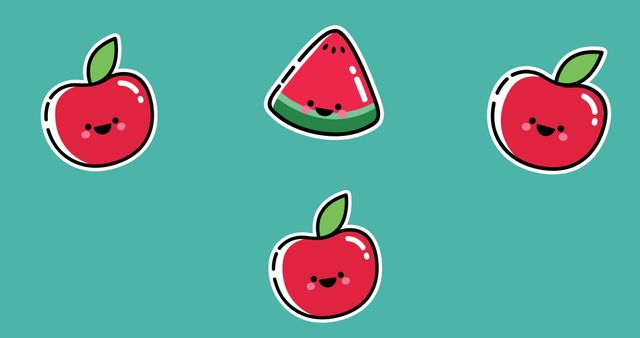 Cute Cartoon Apples and Watermelon on Blue Background - Download Free Stock Images Pikwizard.com