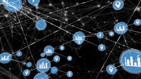 Animated Digital Network with Data Icon Overlays