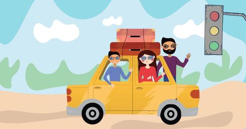 Family Enjoying Road Trip in Brightly Colored Car - Download Free Stock Images Pikwizard.com