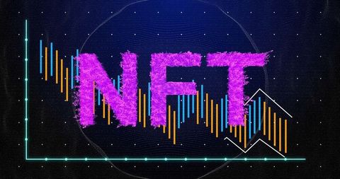 Stylized nft letters on virtual crypto chart