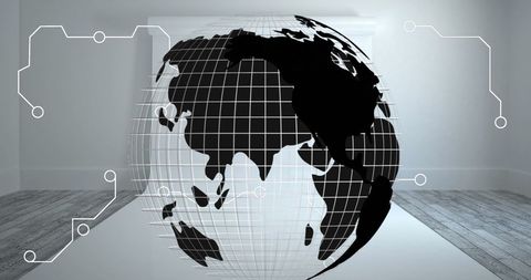 Digital Earth with Grid and Circuit Board Design in Empty Room - Download Free Stock Images Pikwizard.com