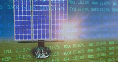 Solar Energy Panels Hover Over Stock Market Display Indicating Green Investment - Download Free Stock Images Pikwizard.com