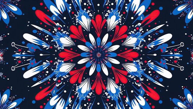 Vibrant radial kaleidoscopic design in red, white, and blue