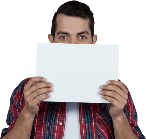 man partially hiding face with blank cardboard on transparent background - Download Free Stock Videos Pikwizard.com