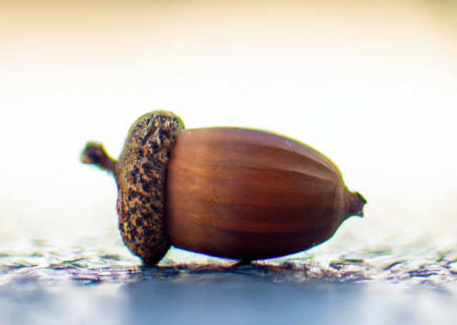 Close up of brown acorn laying on white backrgound. Acorn, nature and close up concept.
