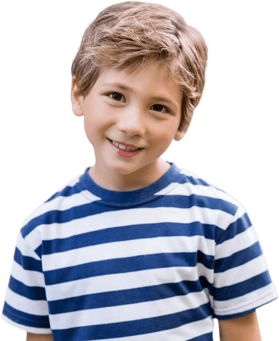 Smiling Young Boy in Striped Shirt on Transparent Background
