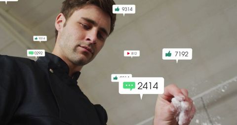 Tech-Savvy Man Engaging with Social Media Icons in Digital Space