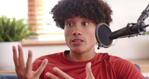 man podcasting at home studio with dynamic microphone setup - Download Free Stock Images Pikwizard.com