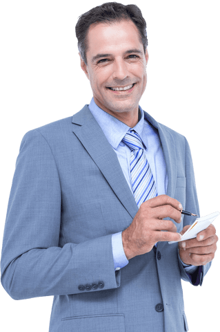 Transparent Portrait of Smiling Businessman Writing in Suit - Download Free Stock Videos Pikwizard.com