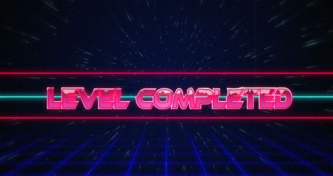 Retro Level Completed Screen with Neon Effects