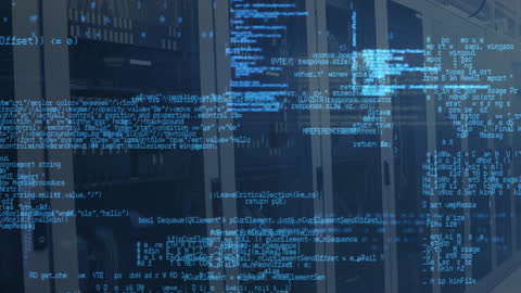 Cybersecurity Concept with Digital Code and Server Room