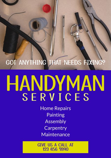 Handyman Services Advertisement with Tools and Contact Information - Download Free Stock Videos Pikwizard.com