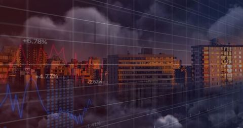 Cityscape with Financial Graphs Overlay Indicating Market Trends - Download Free Stock Images Pikwizard.com