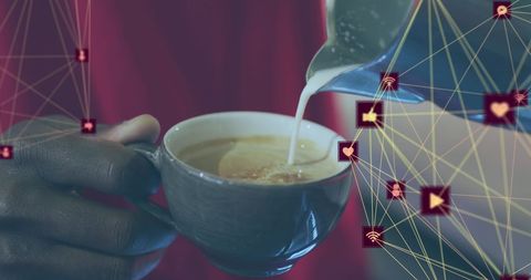 Connecting Coffee: Social Media Concept Icons Overlay