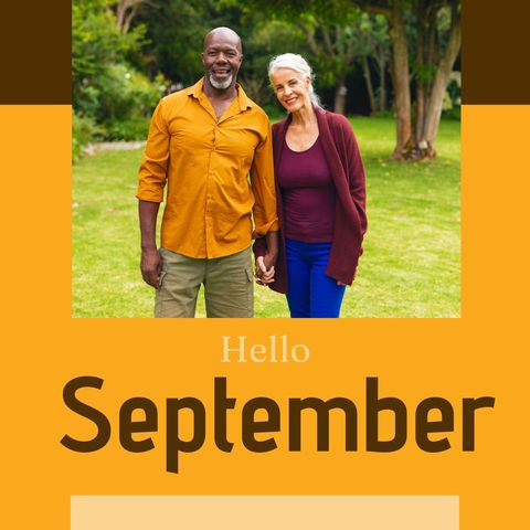 Joyful Senior Couple Welcoming September in Lush Garden