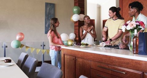 Friends Setting Party Scene with Festive Joy and Celebration