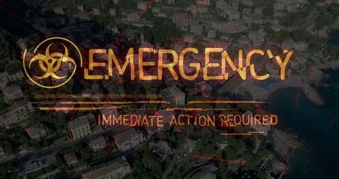 Biohazard Warning Text Overlooking Urban Cityscape